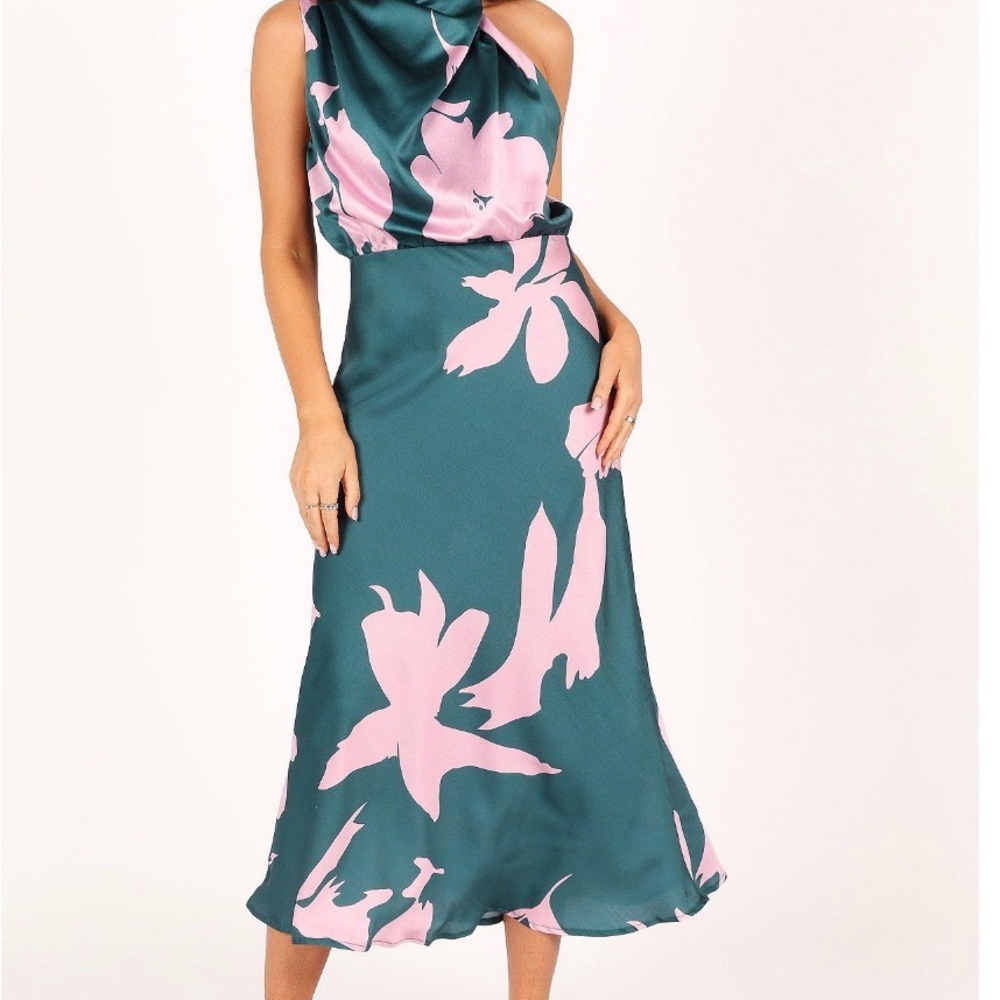 NWT Teal and Pink Floral Halter Midi Dress